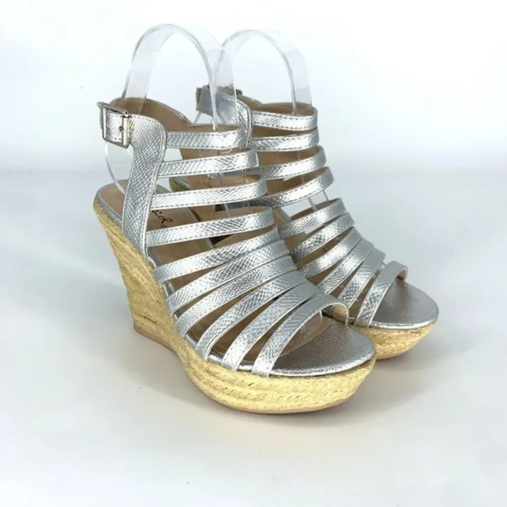 QUPID Cage Open Toe Wedge Sandals‎ Slingback Heels